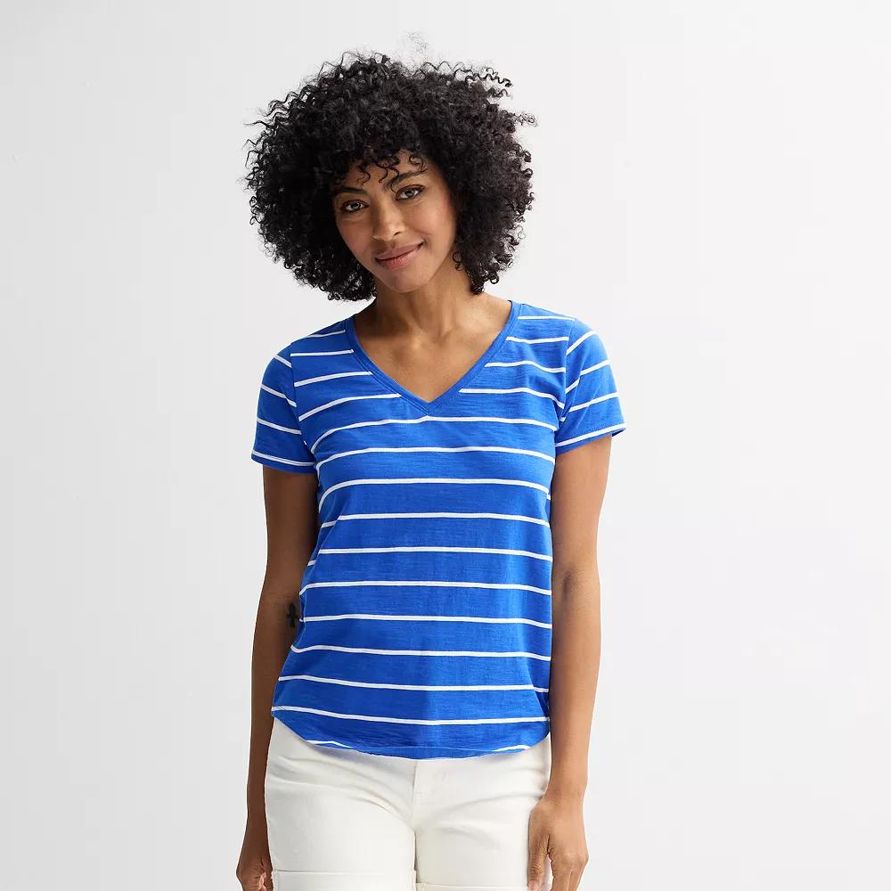 Petite Sonoma Goods For Life® Everyday Short Sleeve V-Neck Tee, Women's, Size: Medium Petite, Blue Simple Stripe Product Image