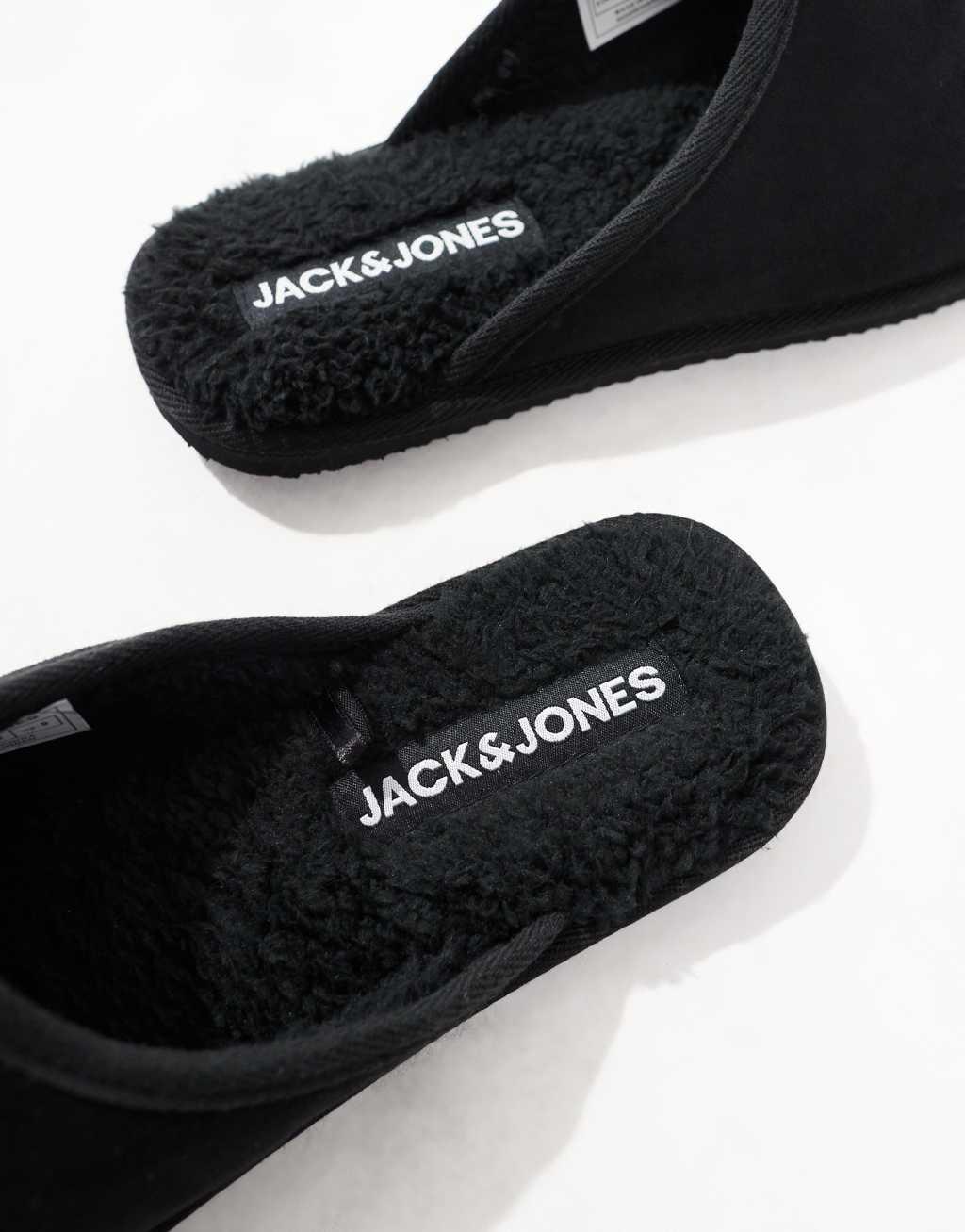Jack & Jones faux suede slip on slipper in black Product Image