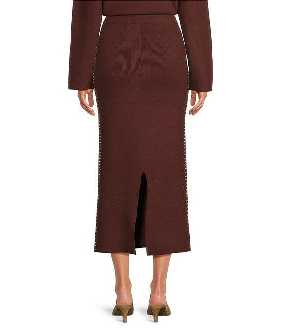 Skies Are Blue Knit Contrast Stitch Midi Skirt Product Image