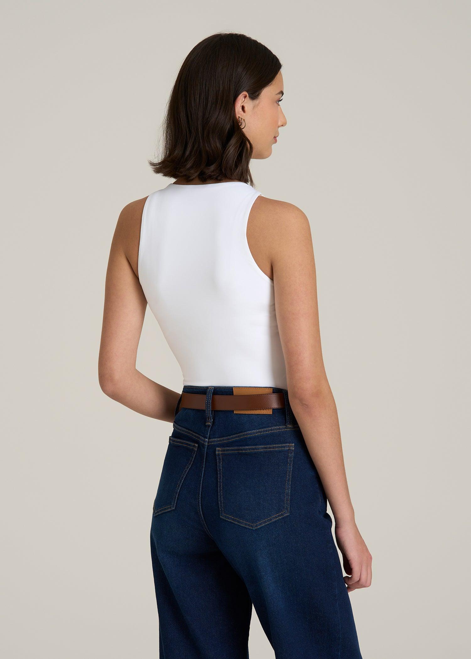 High Crewneck Sleeveless Bodysuit for Tall Women in Black Female Product Image