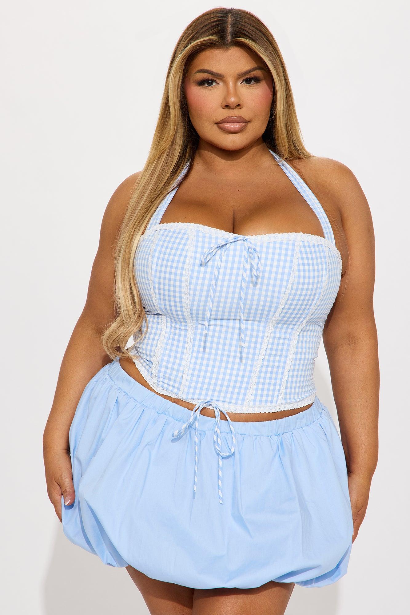 Sunset Walks Gingham Corset Top - Blue/combo Product Image