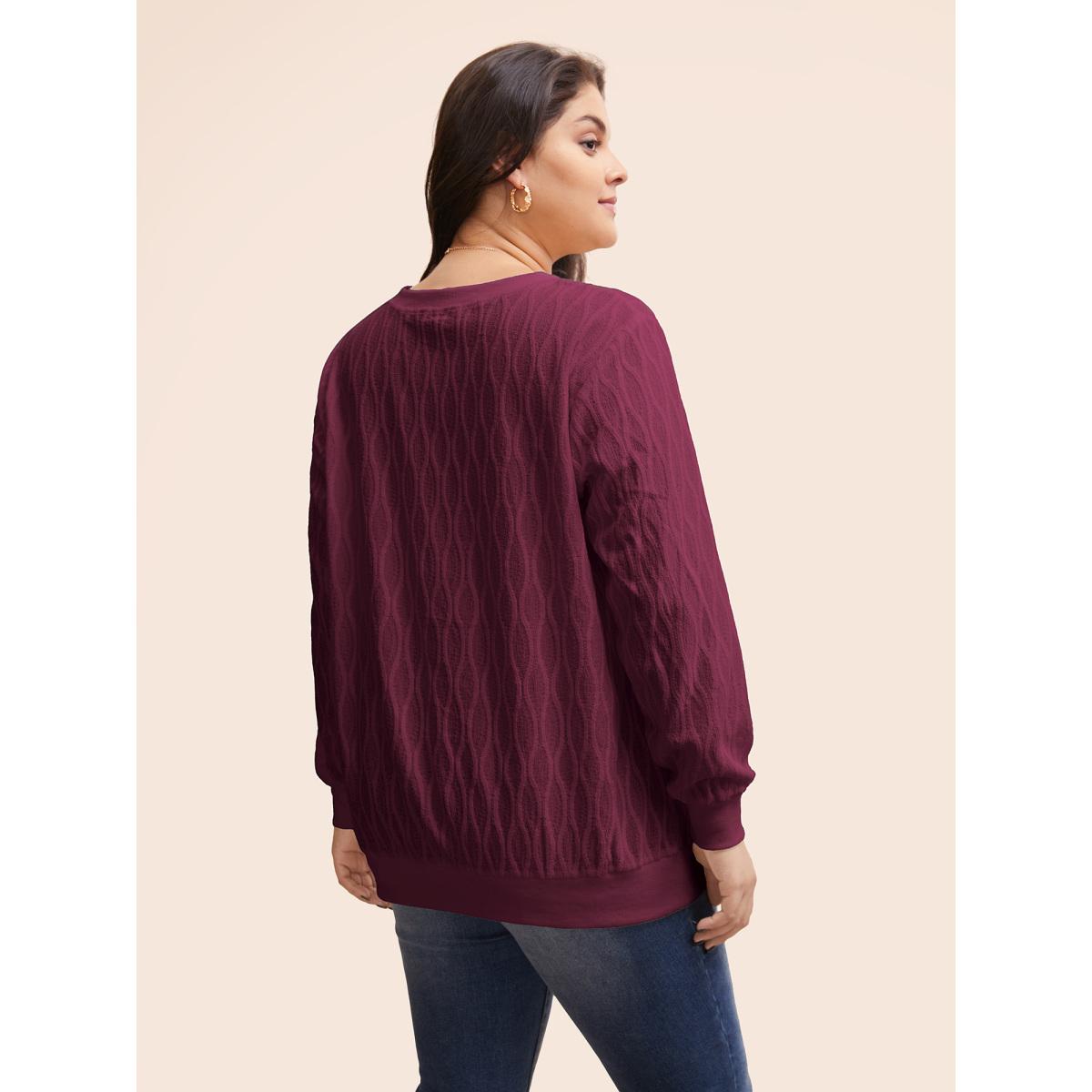 Plus Size Rib Knit Plain Elastic Cuffs Sweatshirt Women Indigo Timeless Non V-neck Elegant Sweatshirts BloomChic 12/L Product Image