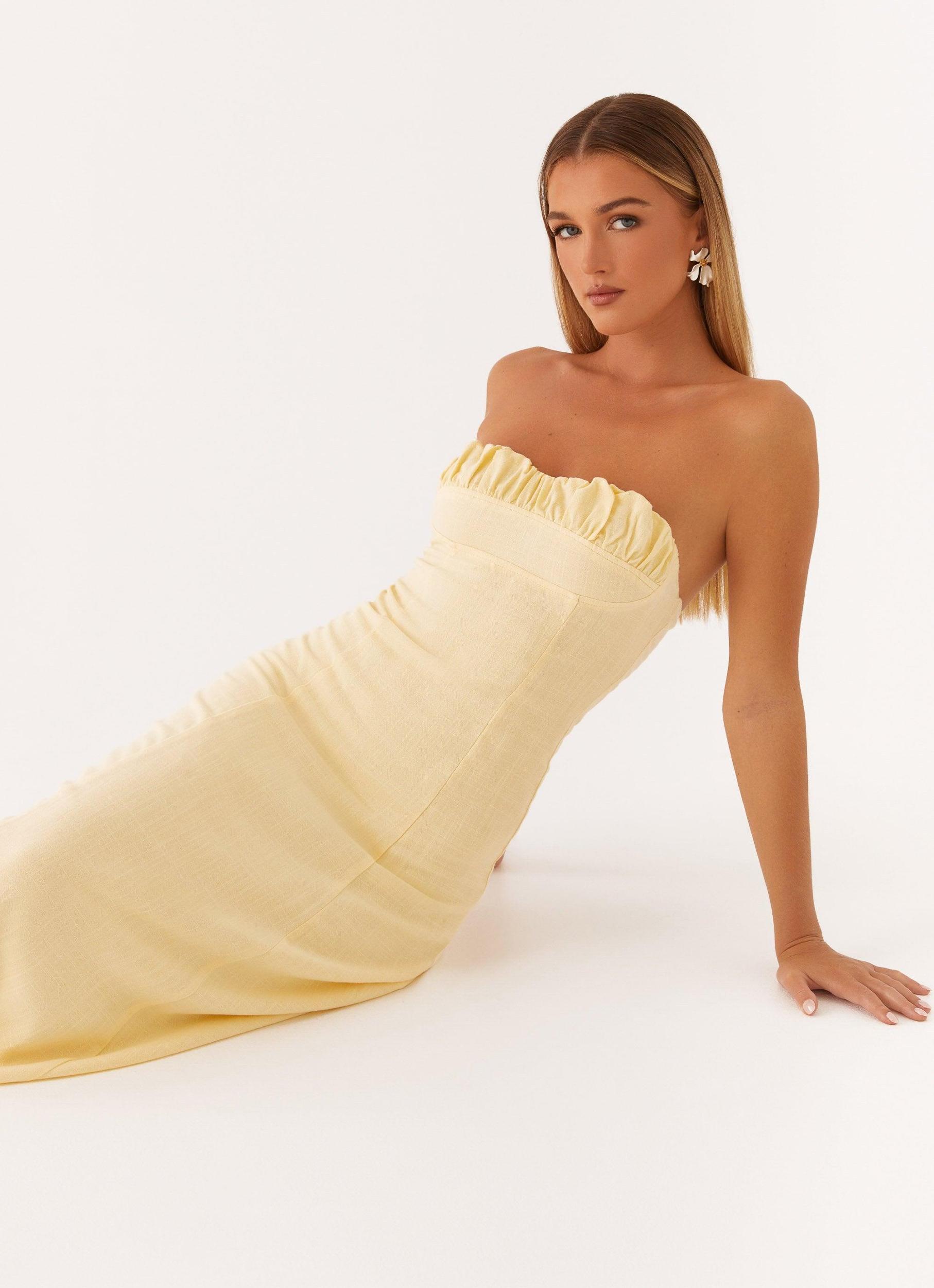 Tayla Linen Maxi Dress - Yellow Product Image