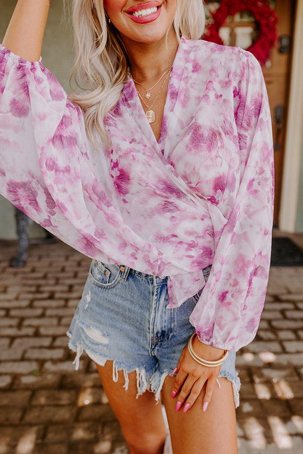 Somewhere Tropical Watercolor Tie Top In Berry Product Image
