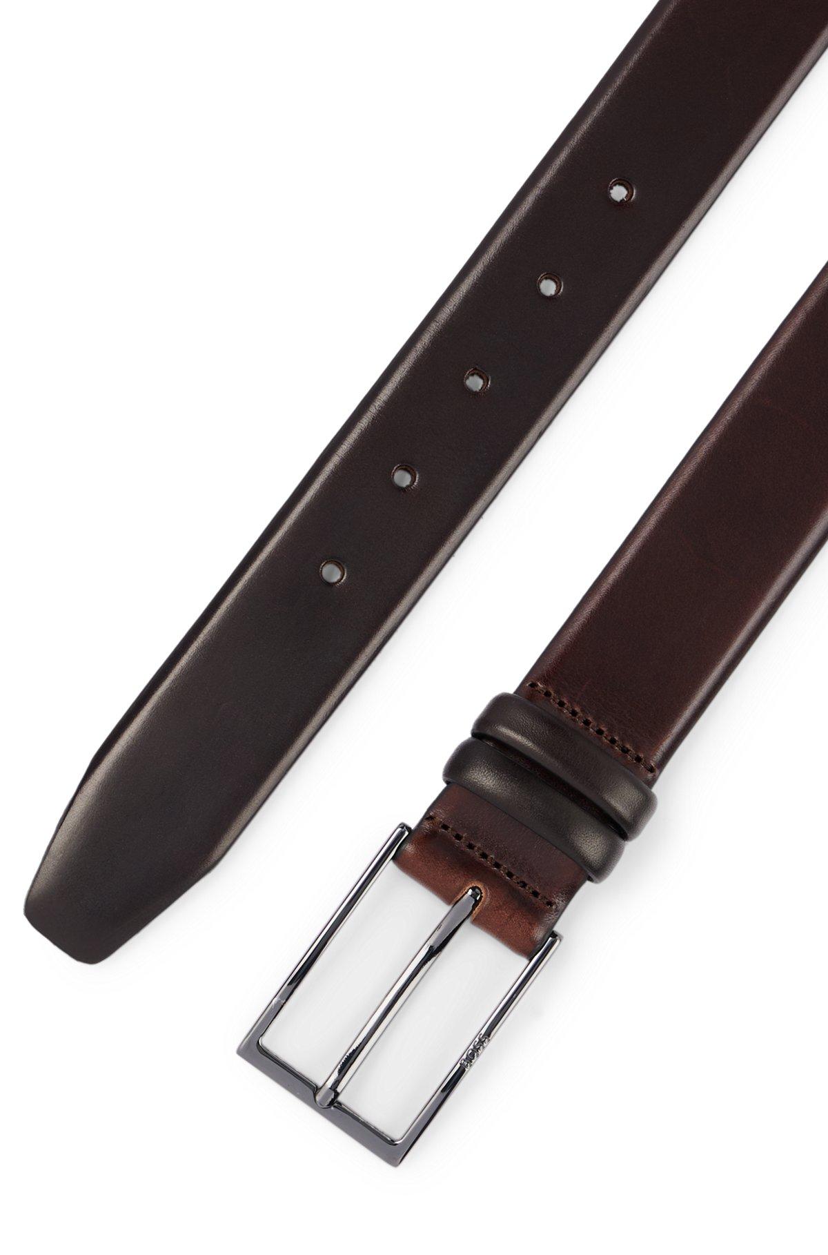 BOSS - Vegetable-tanned leather belt with gunmetal hardware - Dark Brown Product Image