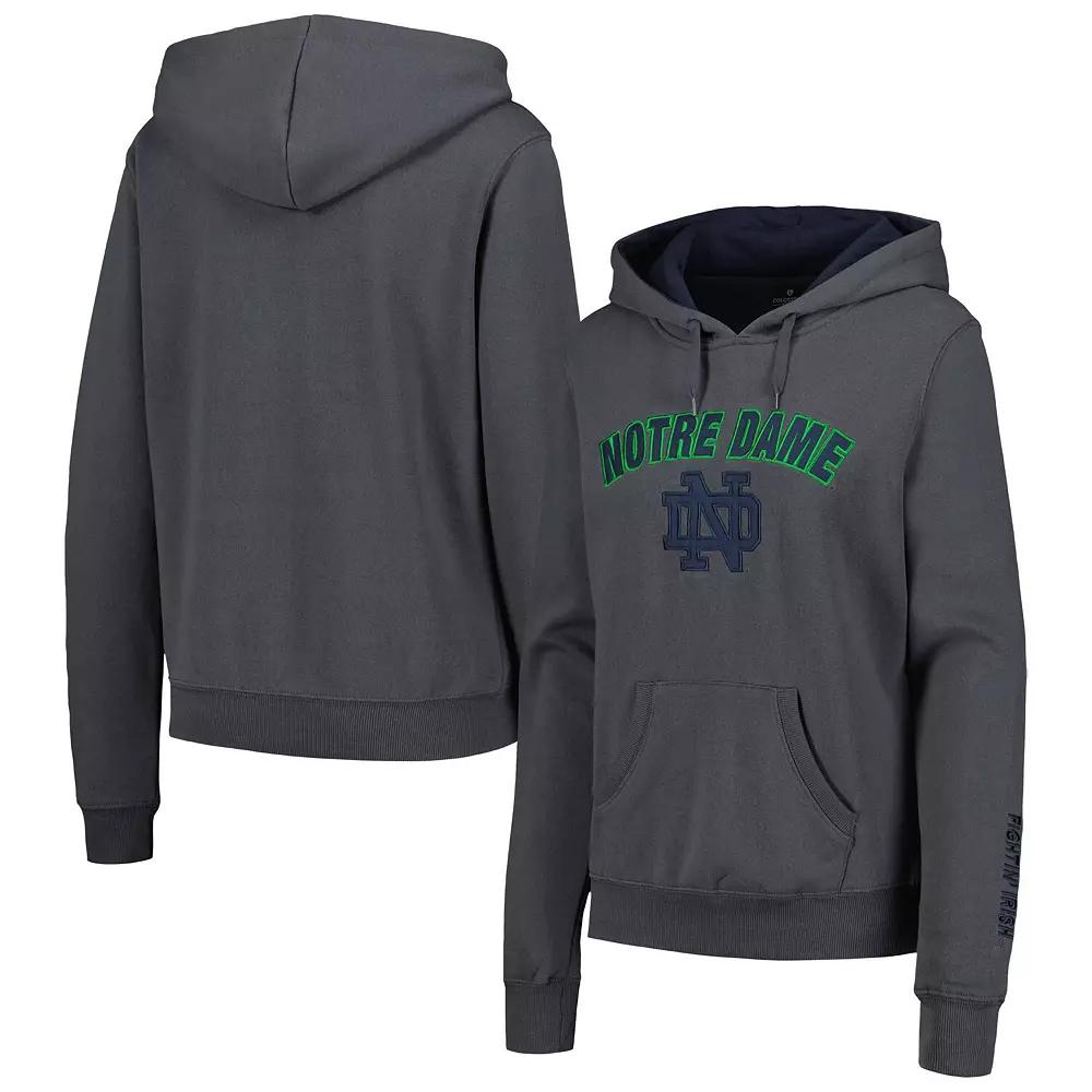 Women's Colosseum Charcoal Notre Dame Fighting Irish Arch & Logo Pullover Hoodie, Size: Small Product Image