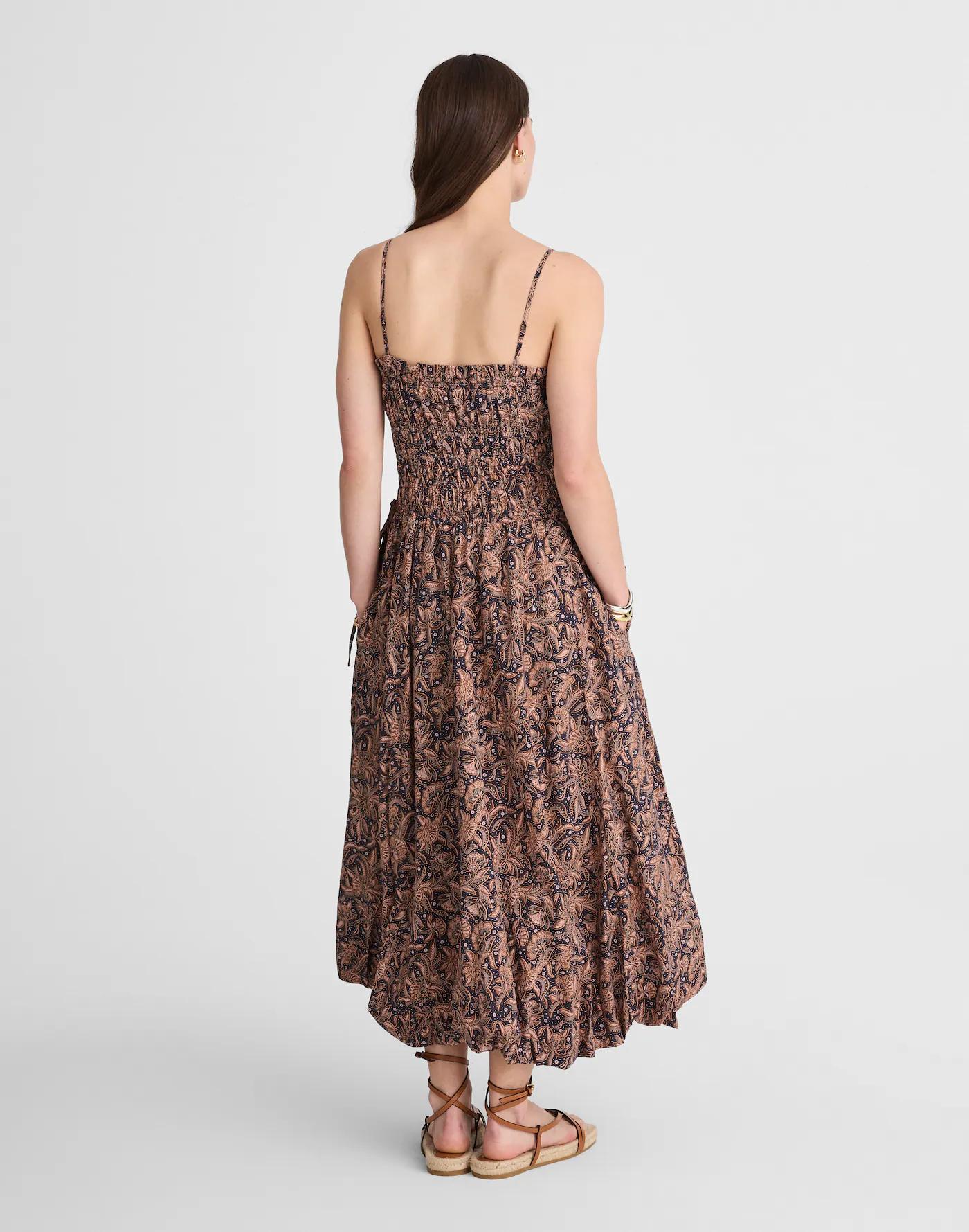 Smocked Bubble-Hem Midi Dress in Paisley Product Image