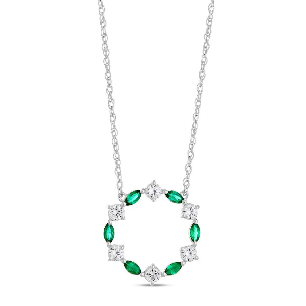 Gemminded Sterling Silver Lab-Created Emerald & Lab-Created White Sapphire Circle Pendant Necklace, Women's, Size: 18" Product Image