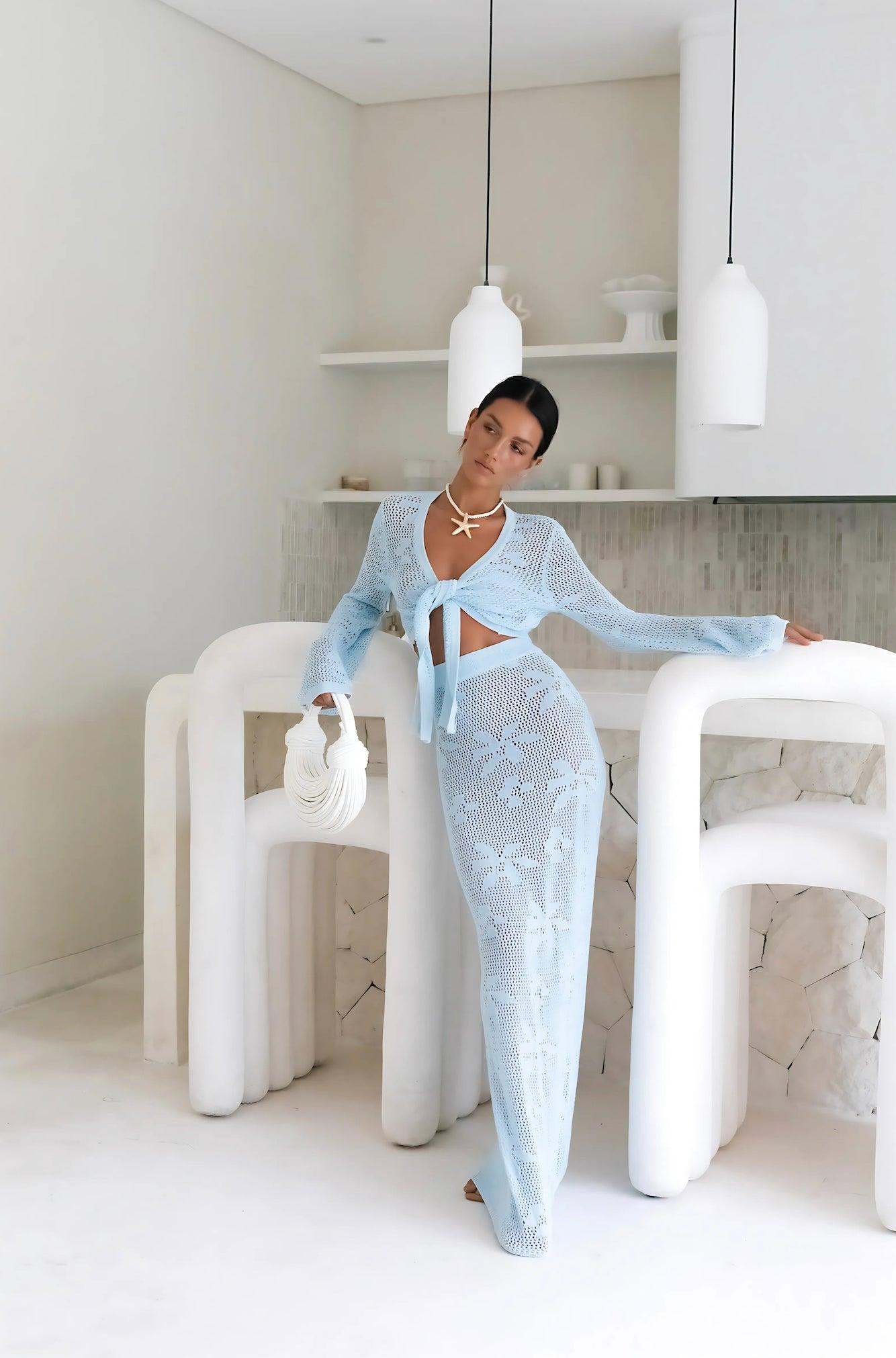 Terra Crochet Maxi Skirt Blue Product Image