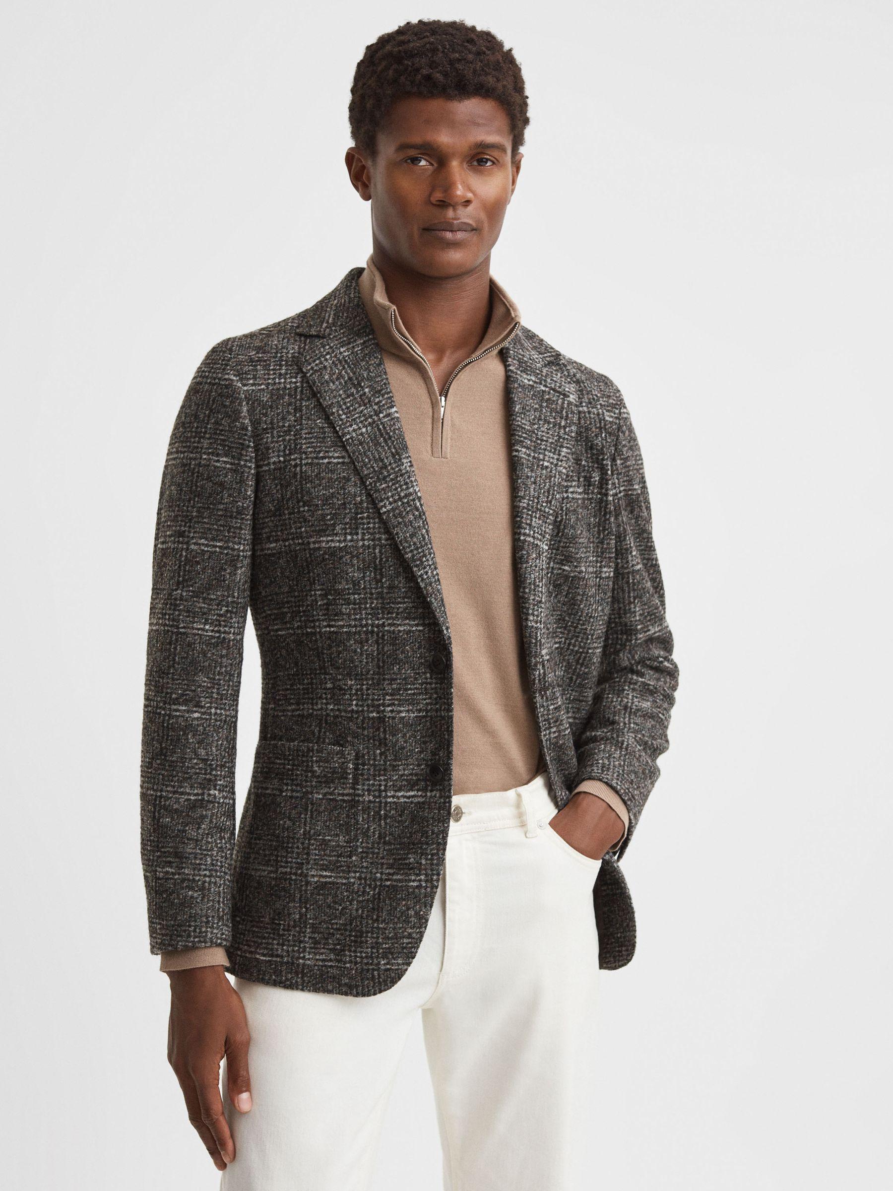 Slim Fit Wool Blend Checked Single Breasted Blazer in Charcoal Product Image