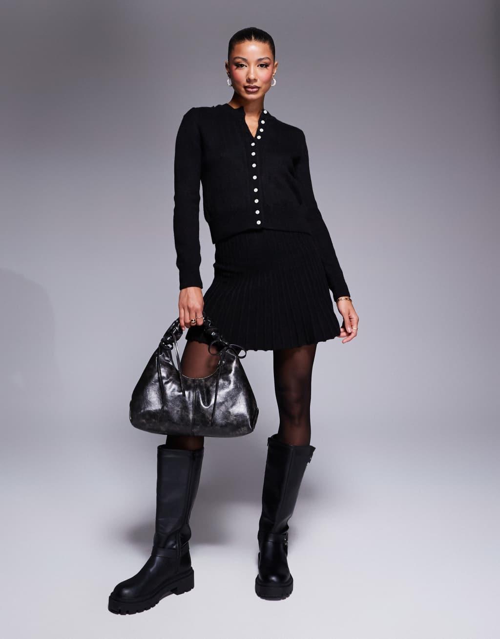 River Island clean button cardigan in black - part of a set Product Image