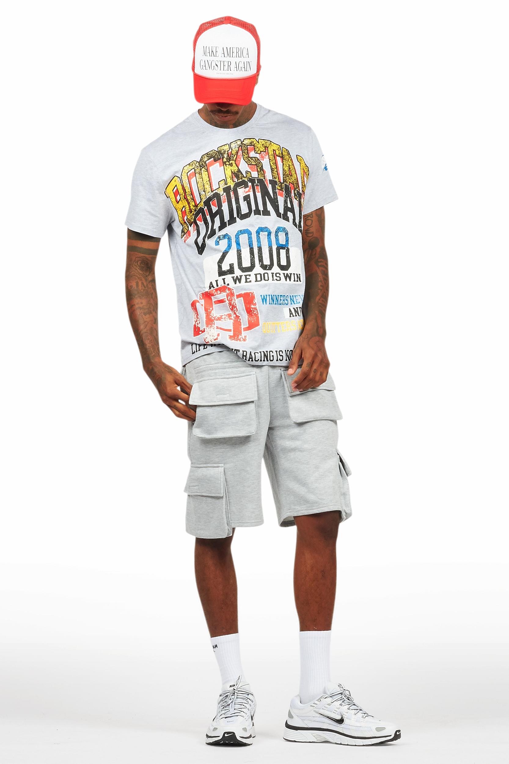 Colorful Race Heather Grey/Black T-Shirt Cargo Shorts Set Male Product Image