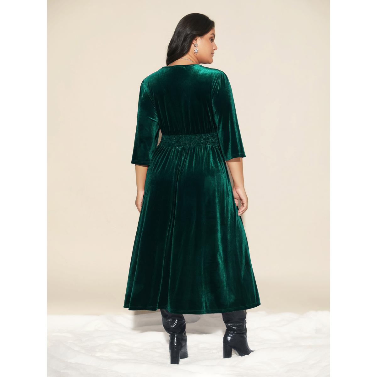 Plus Size Velvet Ruched Surplice Neckline Midi Dress Burgundy Women Formal Texture Party Curvy Bloomchic 14-16/1X Product Image