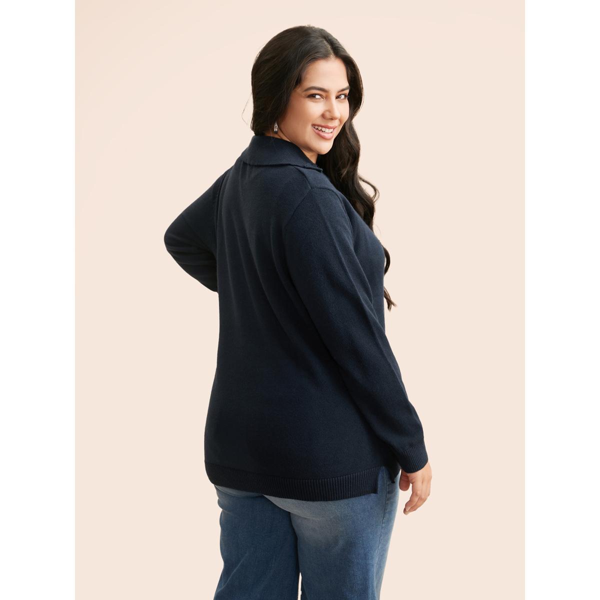 Plus Size Airy Cozy Lapel Collar Button Up Pullover Midnight Women Casual Long Sleeve Lapel Collar Everyday Pullovers BloomChic 14-16/1X Product Image