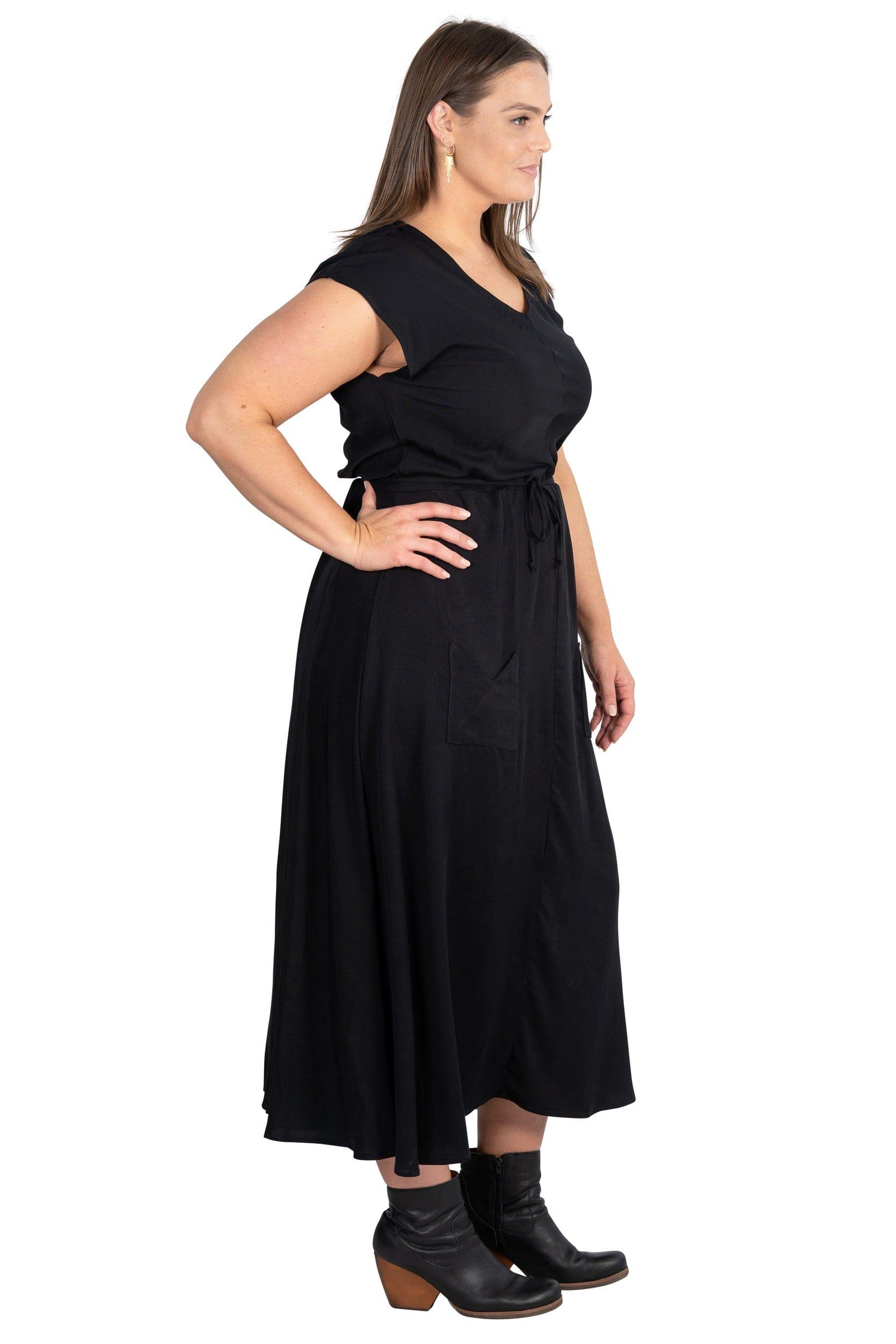 Belted Bias Dress in Black Product Image