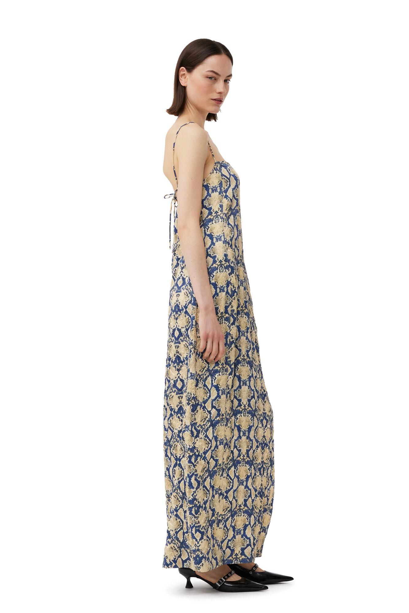 Snake Printed Crinkled Satin Midi Slip Dress Product Image