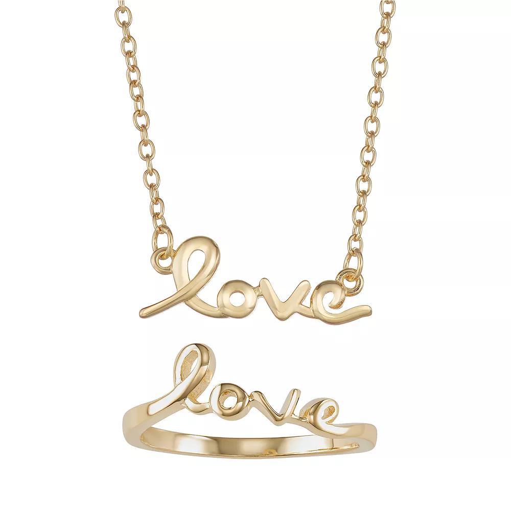 Necklace & Ring 2-piece "Love" Jewelry Set, Women's, Size: 6, 18k Gold Plated Product Image