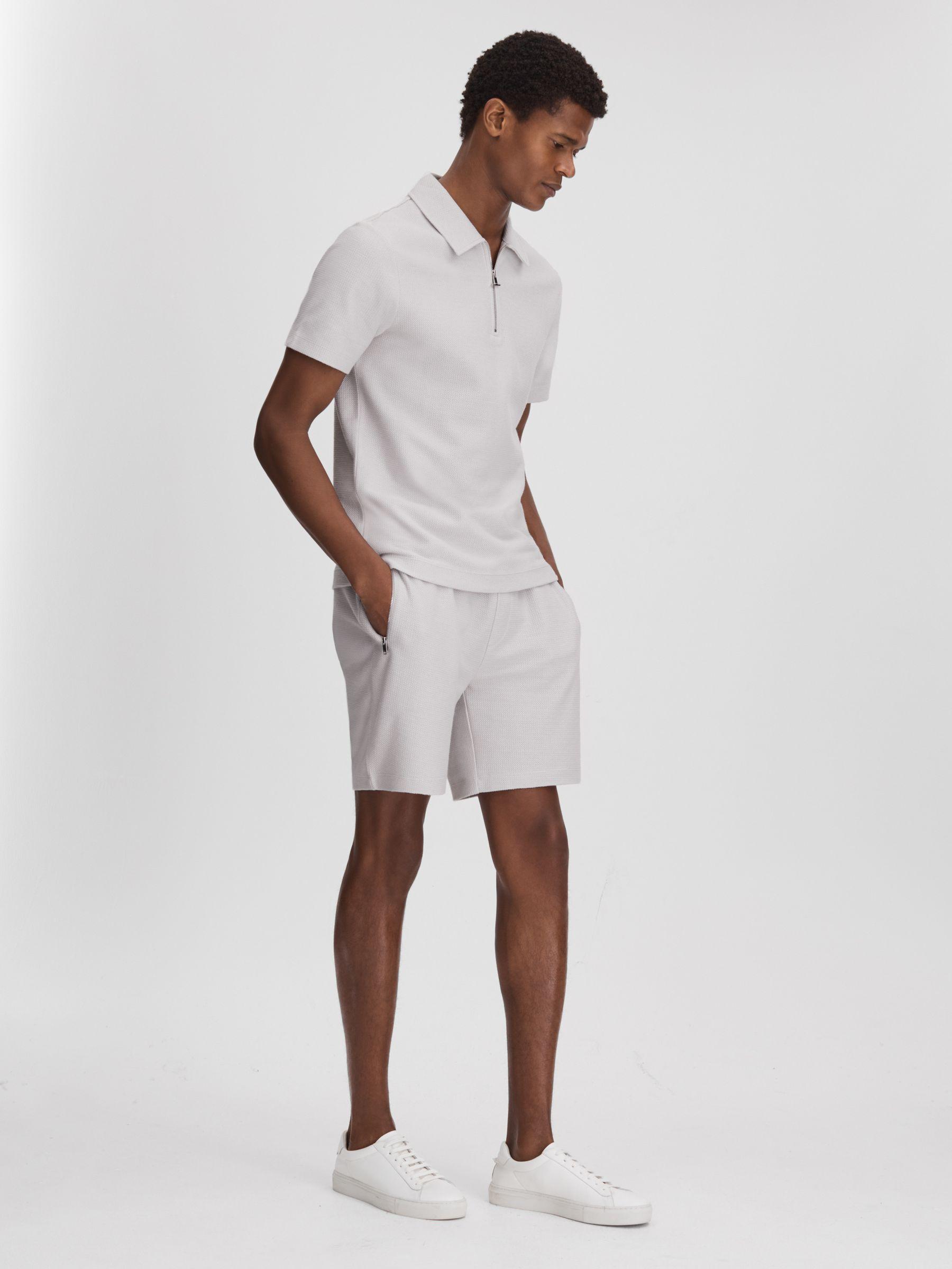 Textured Cotton Drawstring Shorts in Silver Product Image