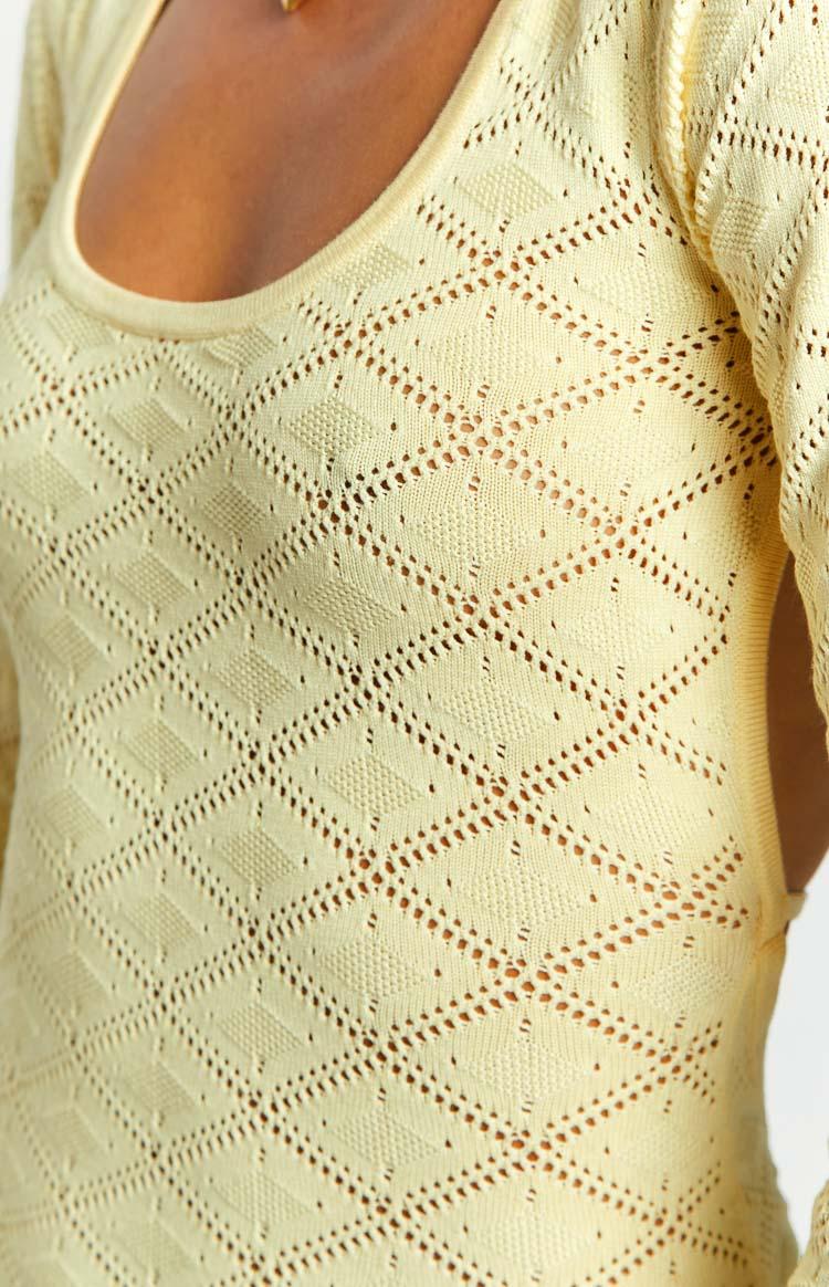 Carrie Yellow Long Sleeve Knit Mini Dress Product Image