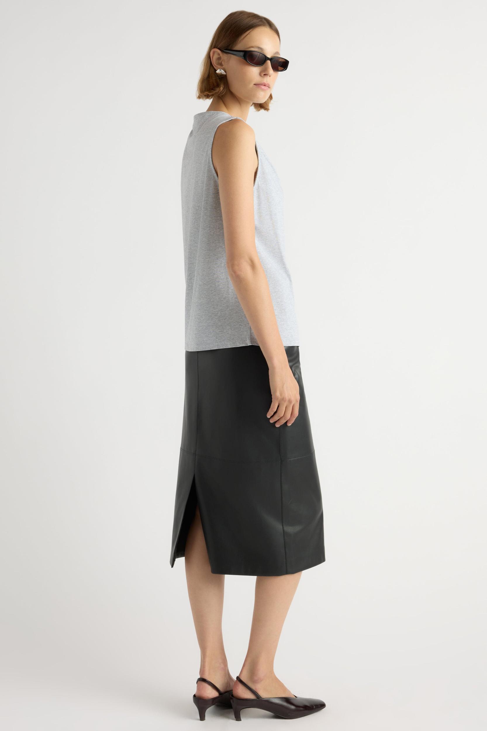 Briony Back-Slit Vegan Leather Skirt Product Image