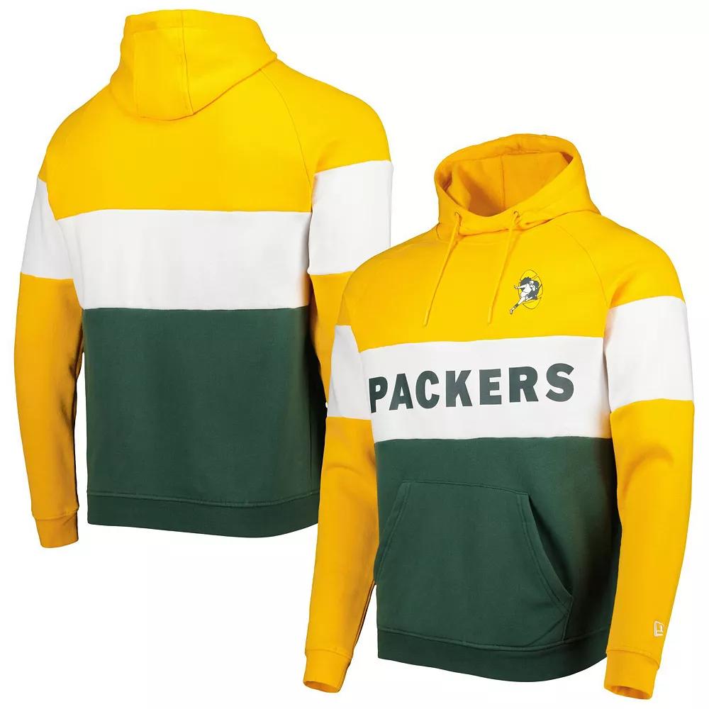 Men's New Era Green/Gold Green Bay Packers Colorblock Throwback Pullover Hoodie, Size: 3XL Product Image