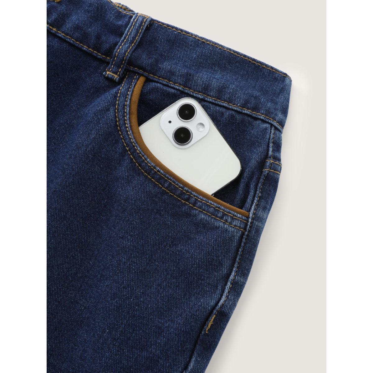 Plus Size Cotton Mid-Rise Wide-Leg Jeans Women Bluevintage Leisure No stretch Slanted pocket Jeans BloomChic 24/3X Product Image