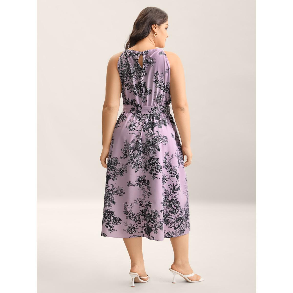 Plus Size Spring Time Florals Sleeveless Midi Dress DustyPink Women Romantic Gathered Halter neck Sleeveless Curvy BloomChic 30/6X Product Image