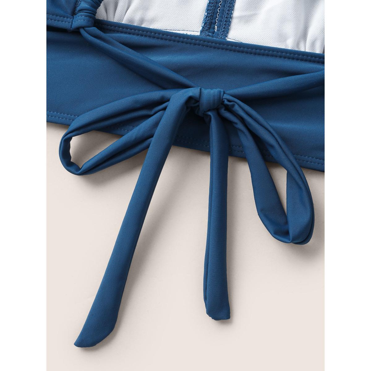 Plus Size Plain Cut Out Crisscross Tie Knot Swim Top Women's Swimwear Indigo Beach Cross straps High stretch Skinny U-neck Curve Swim Tops BloomChic 30/6X Product Image