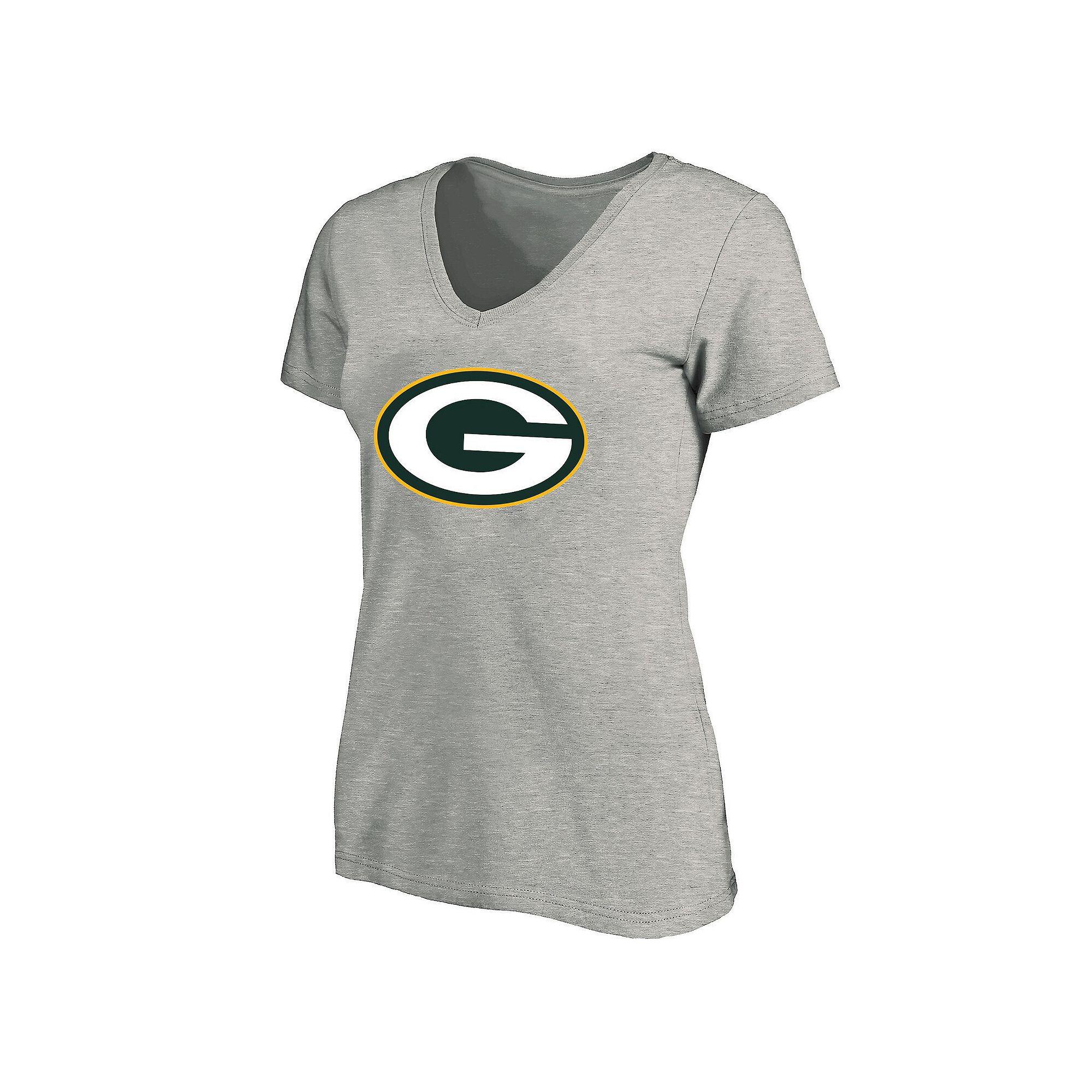 Women's Fanatics Heather Gray Green Bay Packers Plus Size V-Neck T-Shirt, Size: 1XL, Grey Product Image