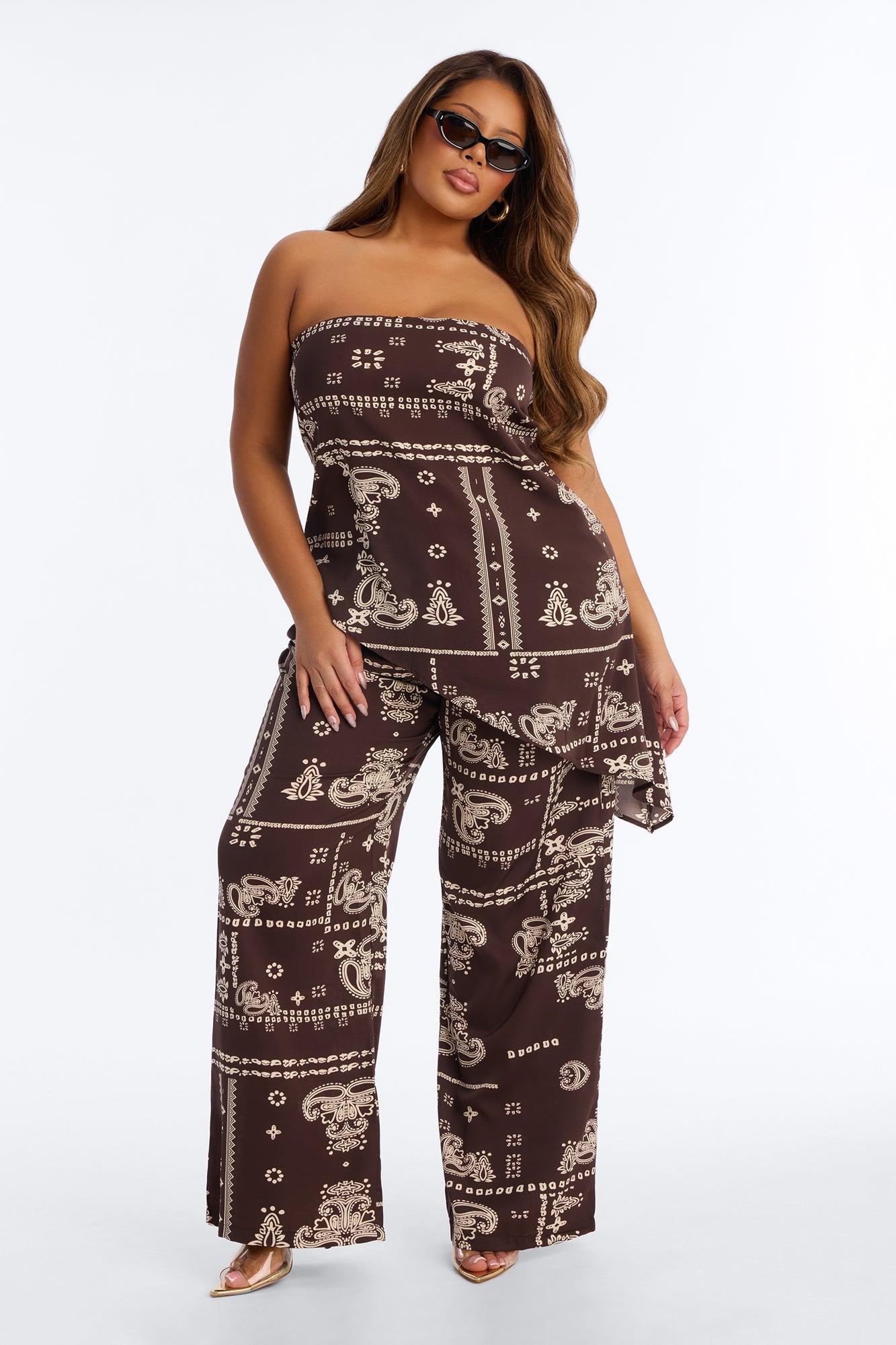 Perfect Instincts Bandana Pant Set - Brown Female Product Image