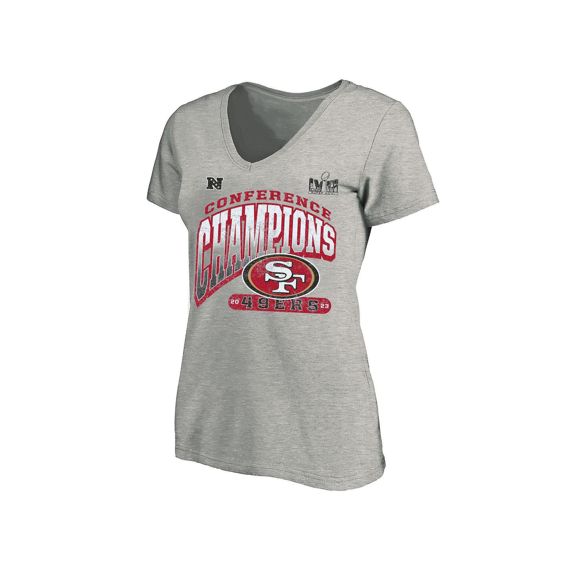 Women's Fanatics Branded  Heather Gray San Francisco 49ers 2023 NFC Champions Plus Size Hail Mary V-Neck T-Shirt, Size: 1XL, Grey Product Image