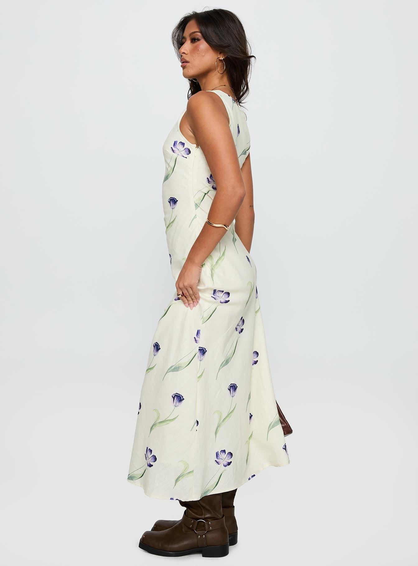 Jessabelle Linen Blend Midi Dress Cream Floral Product Image