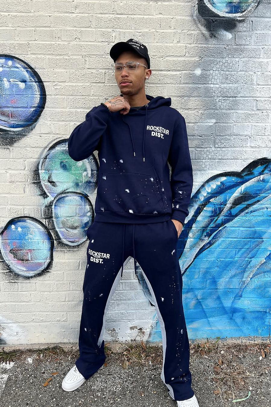 Raffer Navy Hoodie Flare Track Set Male Product Image