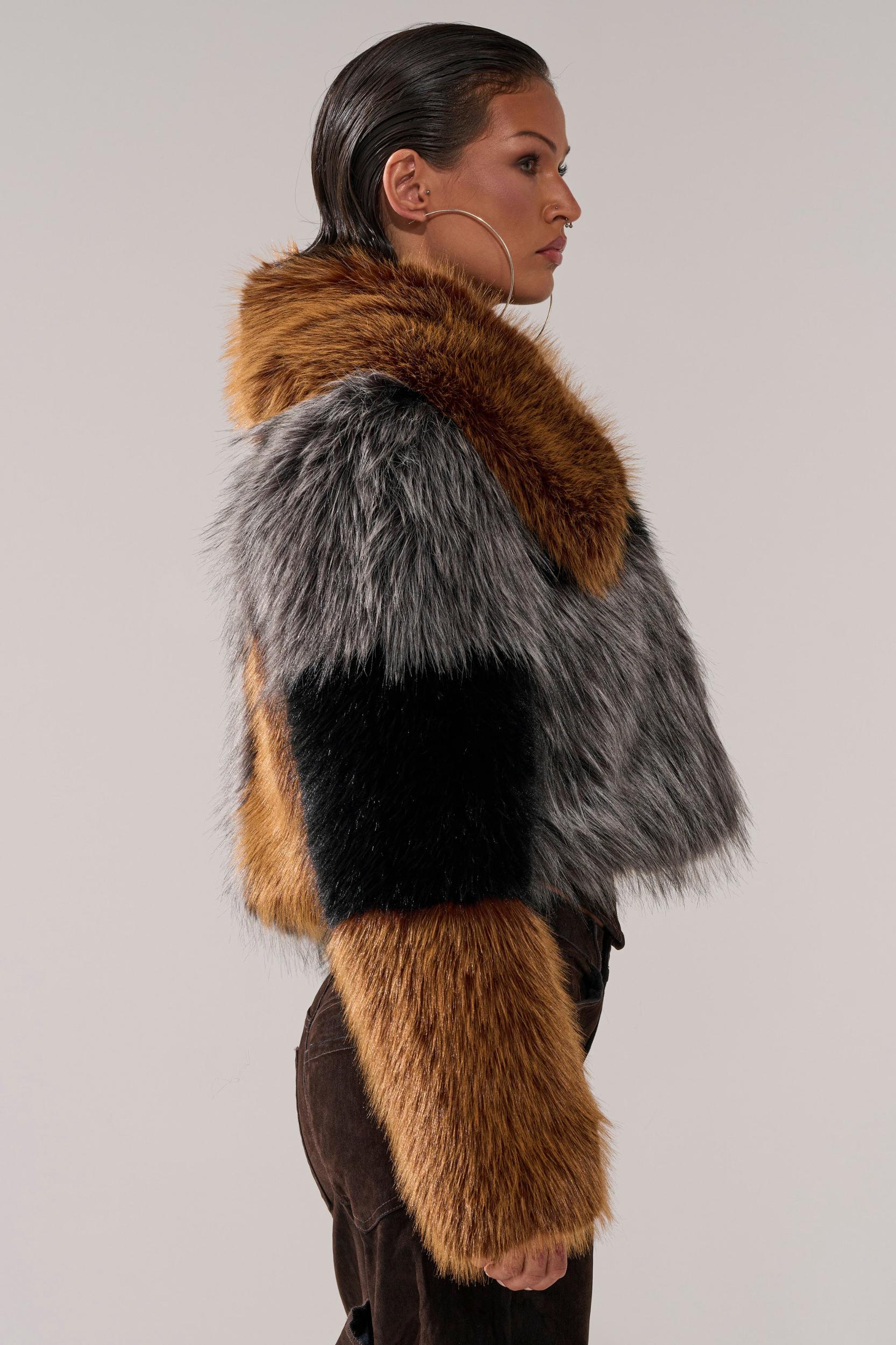 HAZEL PATCHWORK FAUX FUR COAT Product Image