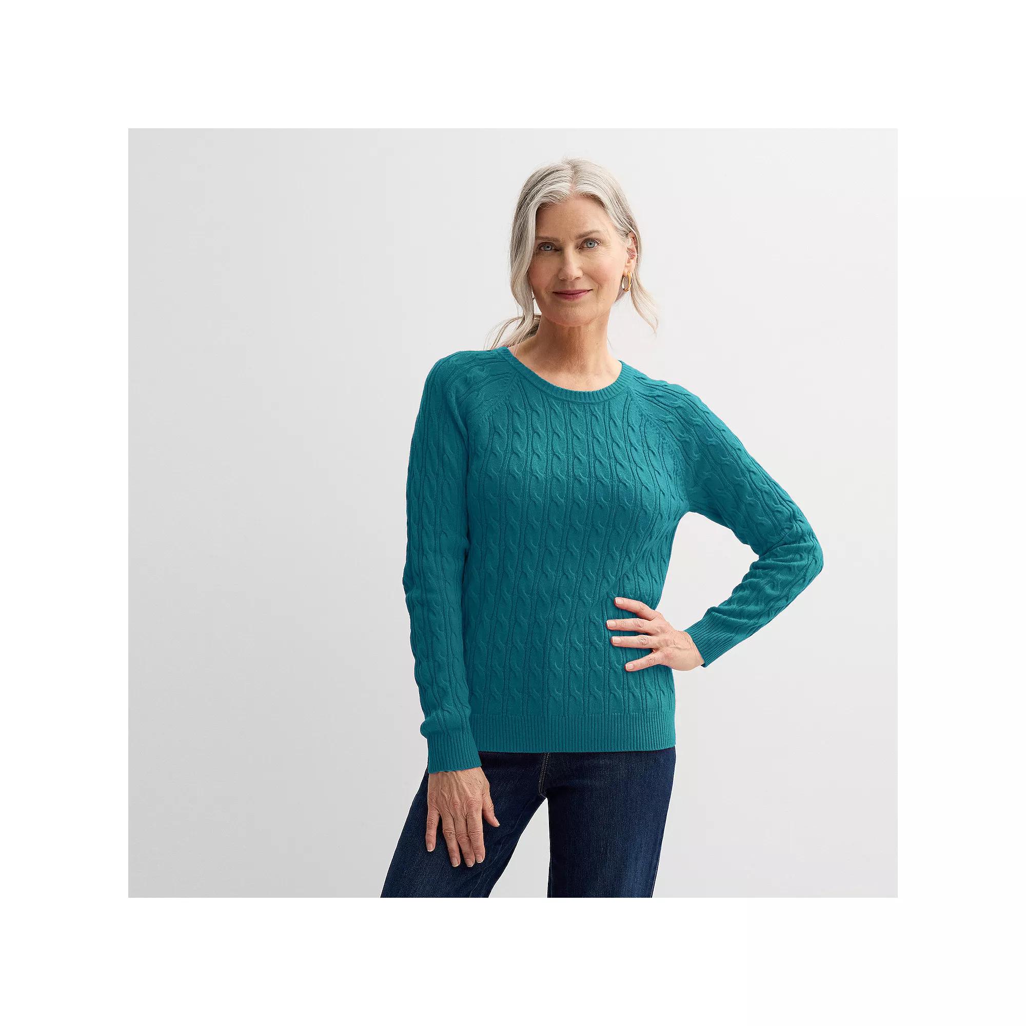 Petite Croft & Barrow® The Extra Soft Cabled Crewneck Sweater, Women's,  Product Image