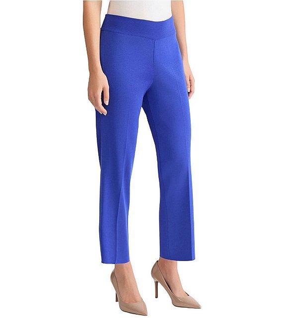 Ming Wang Woven Slim Straight Leg Elastic Waist Cropped Pull-On Pants Product Image
