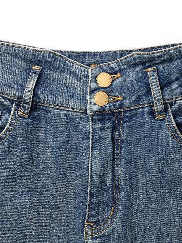 High-Waisted Loose Straight Full Length Women Jeans Product Image