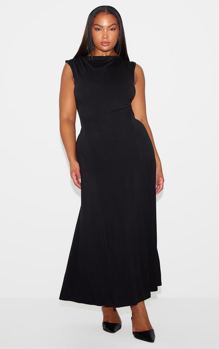 Black Soft Touch Asymmetric Panelled Maxi Dress Product Image