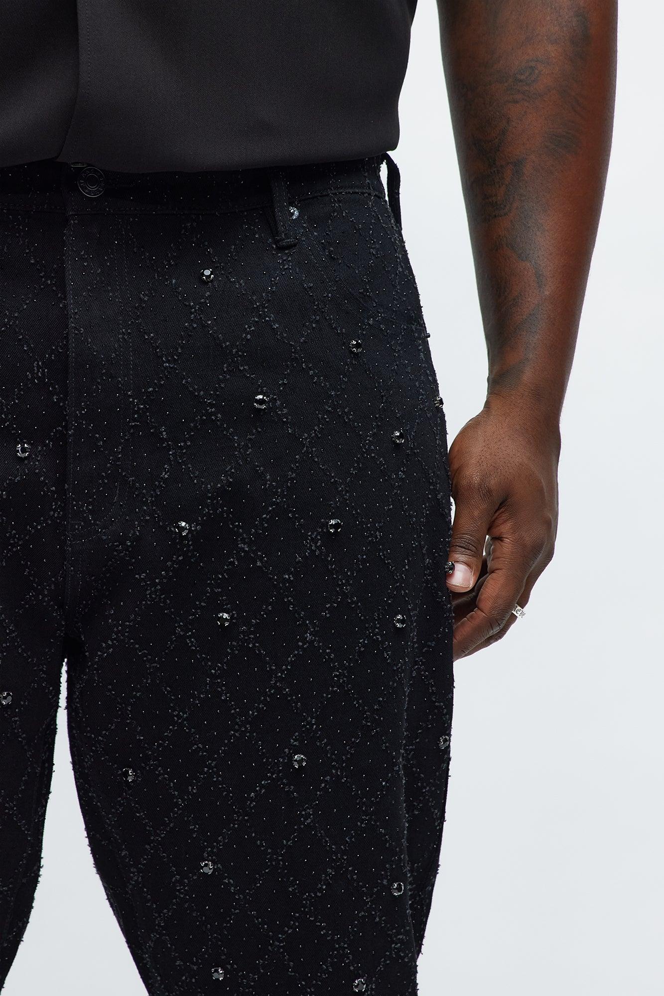 Stacked Slim Flare Wrecked In Jewels Jeans - Black Male Product Image