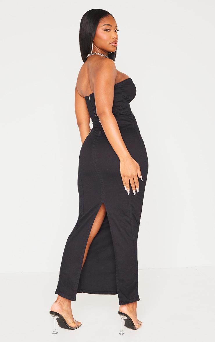 Shape Black Denim Seam Detail Split Back Midaxi Dress Product Image