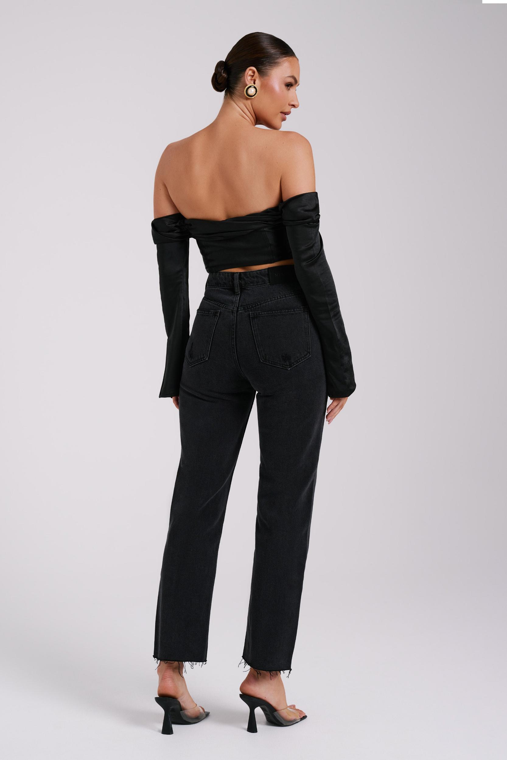 Giselle Satin Off Shoulder Top - Black Product Image