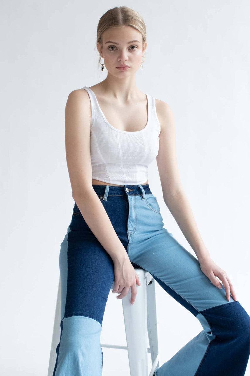 White Seamed Cropped Tank Product Image