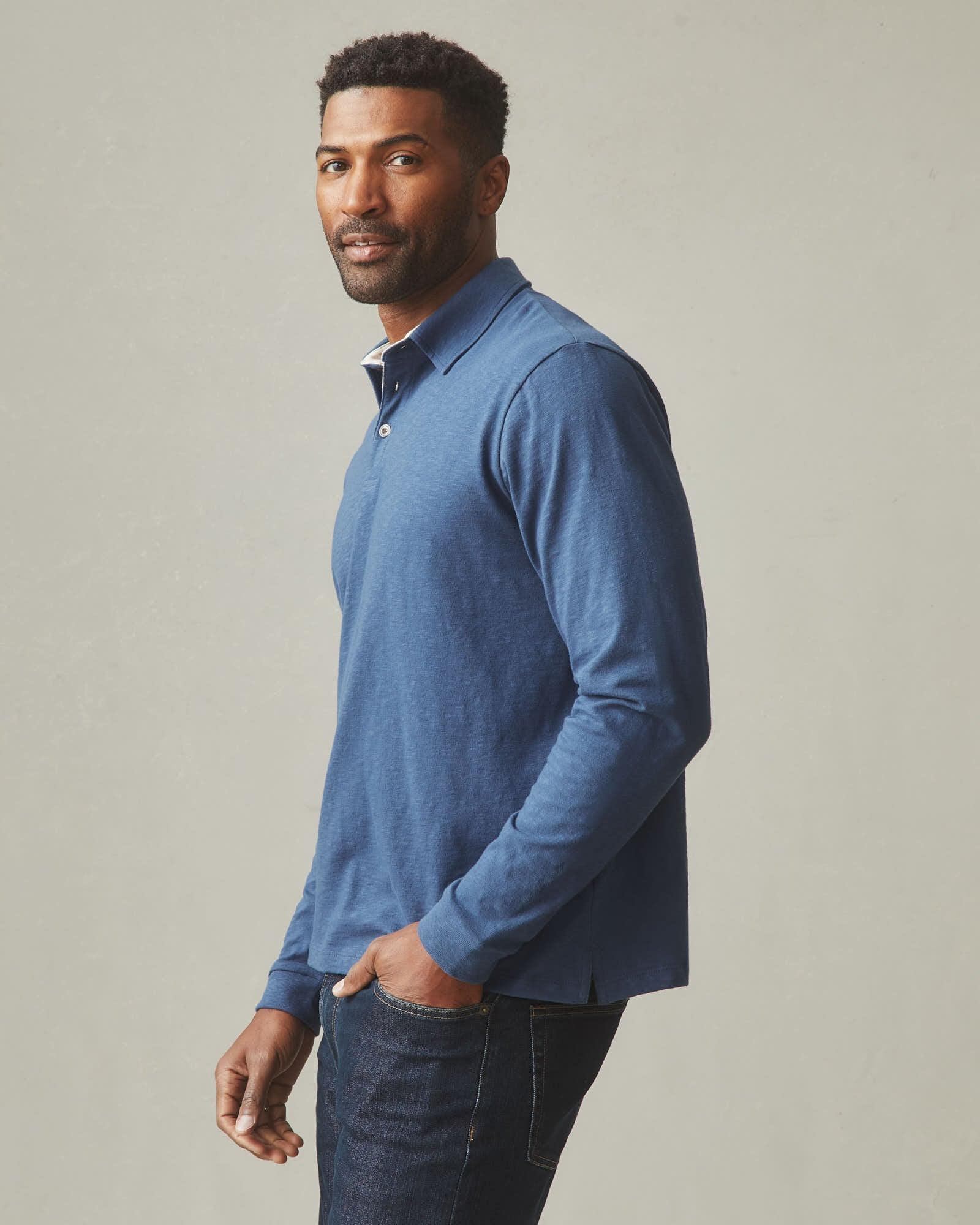 Men's Premium Slub Long Sleeve Polo - Marine Navy Product Image