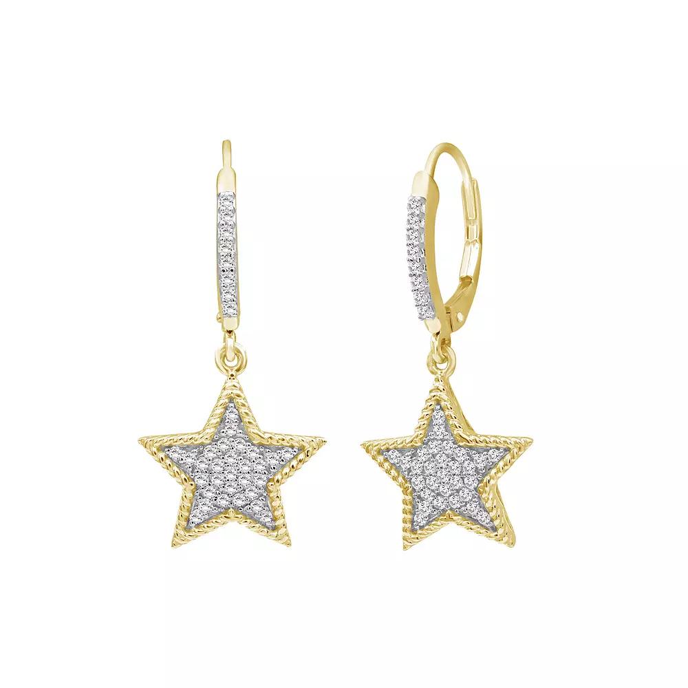 Jewelexcess 14k Gold Over Silver 3/8 Carat T.W. Diamond Star Drop Earrings, Women's, Gold Tone Product Image