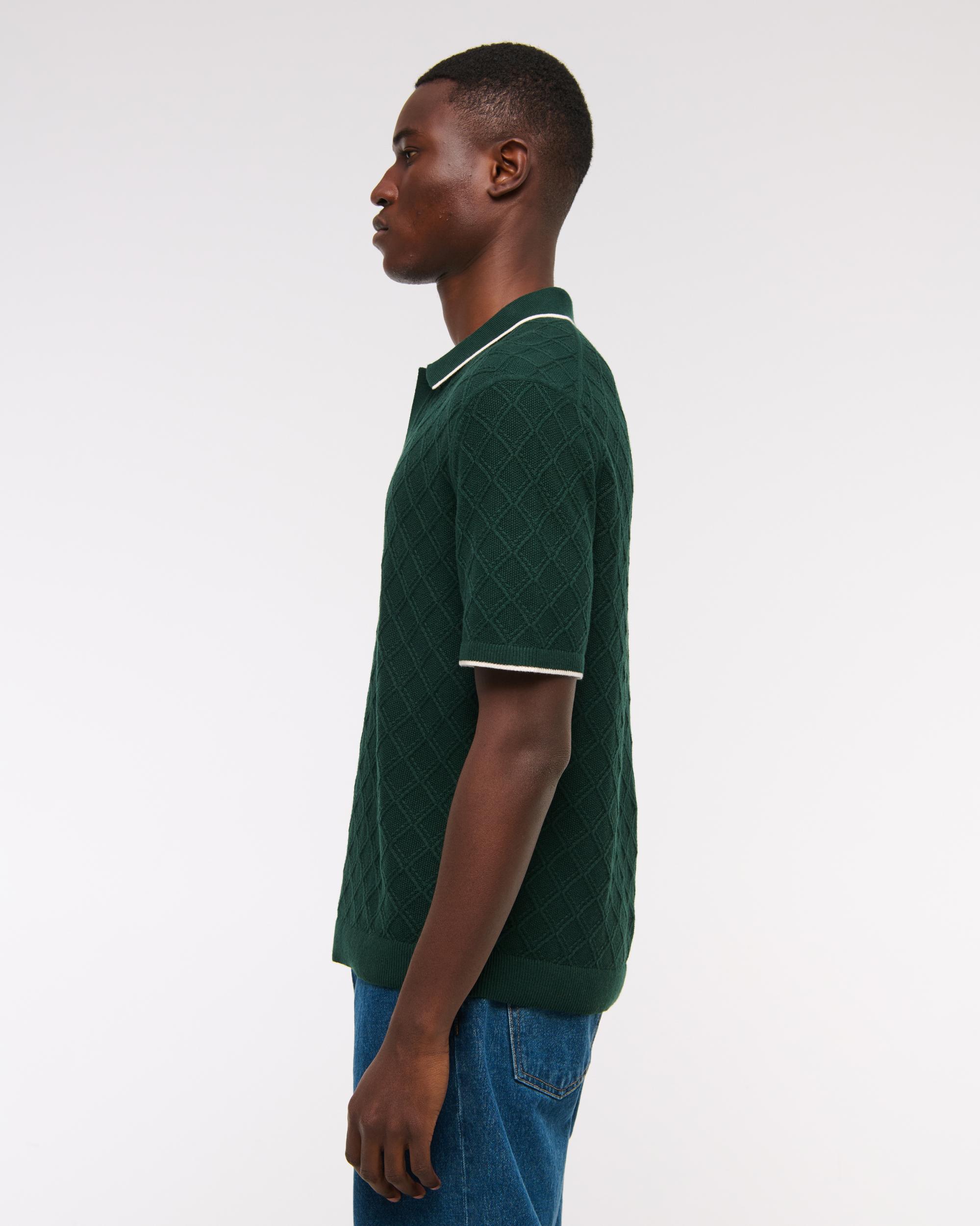 Preppy Tipped Johnny Collar Sweater Polo Product Image