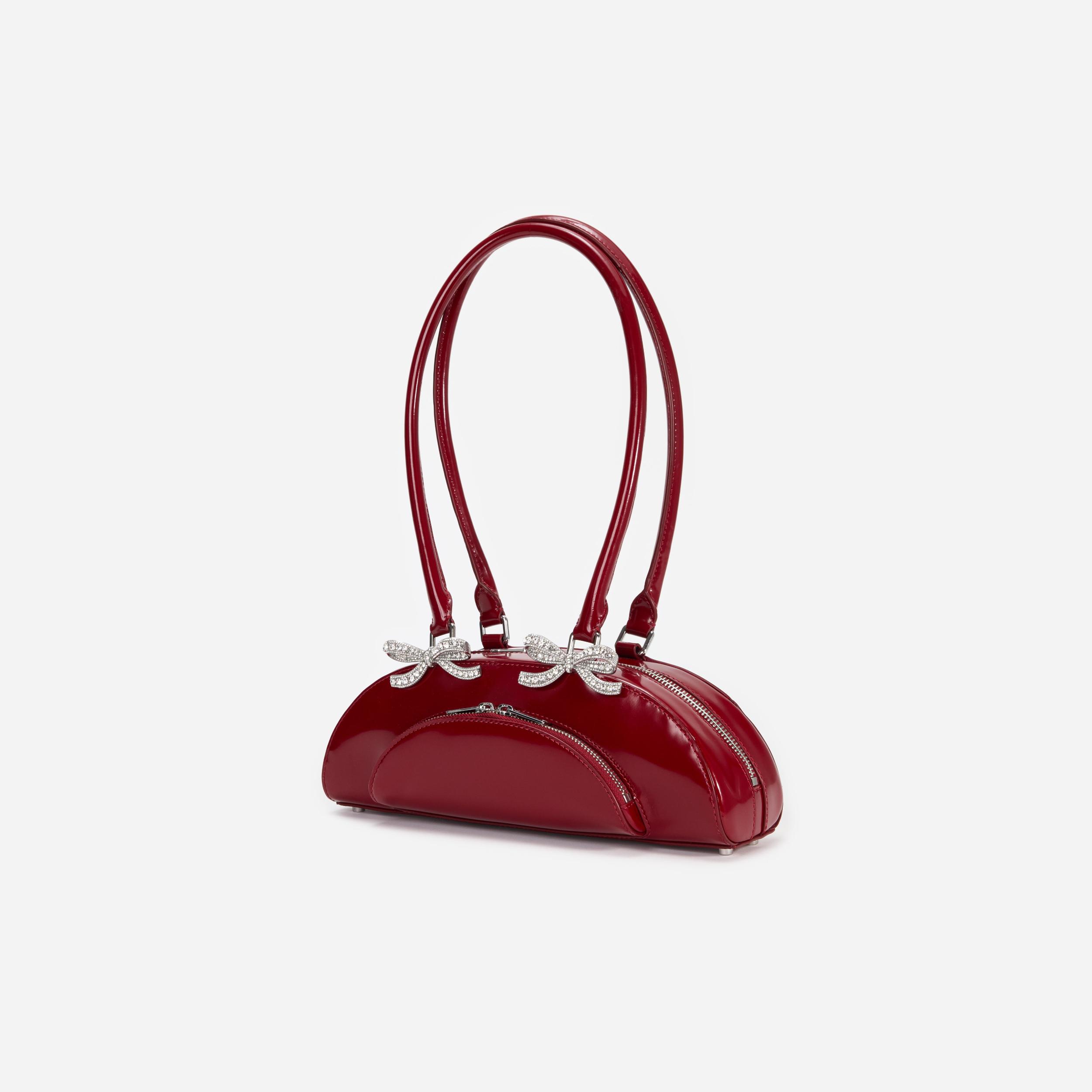 Burgundy Leather Curved Shoulder Bag Product Image