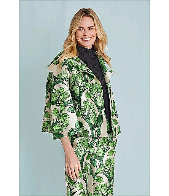 Buru Grace Printed Brocade Oversized Point Collar 3/4 Sleeve Cropped Coat Product Image