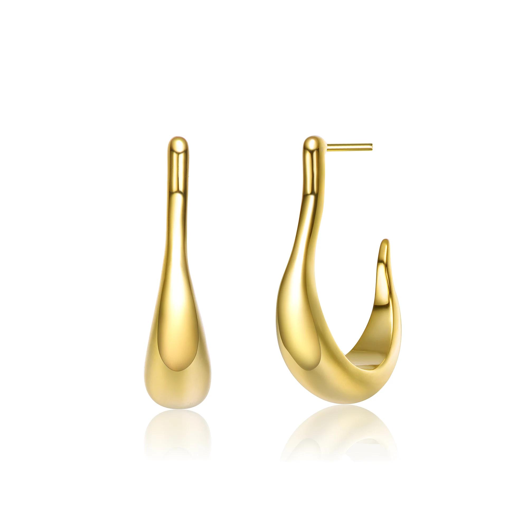 14k Gold Plated Asymmetrical Open Hoop Earrings, Womens, Gold Tone Product Image