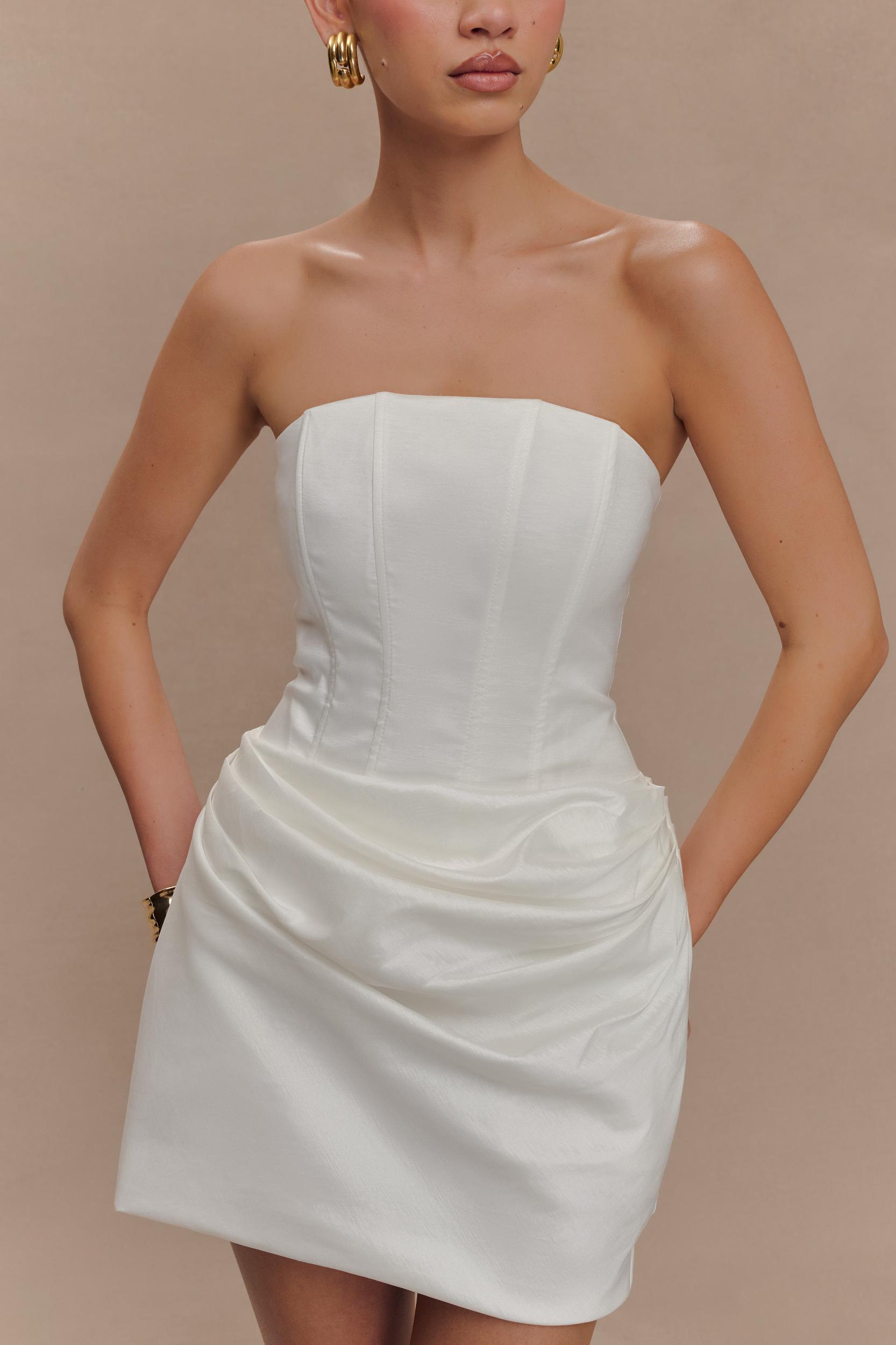Sasha Taffeta Strapless Corset Mini Dress - White Product Image