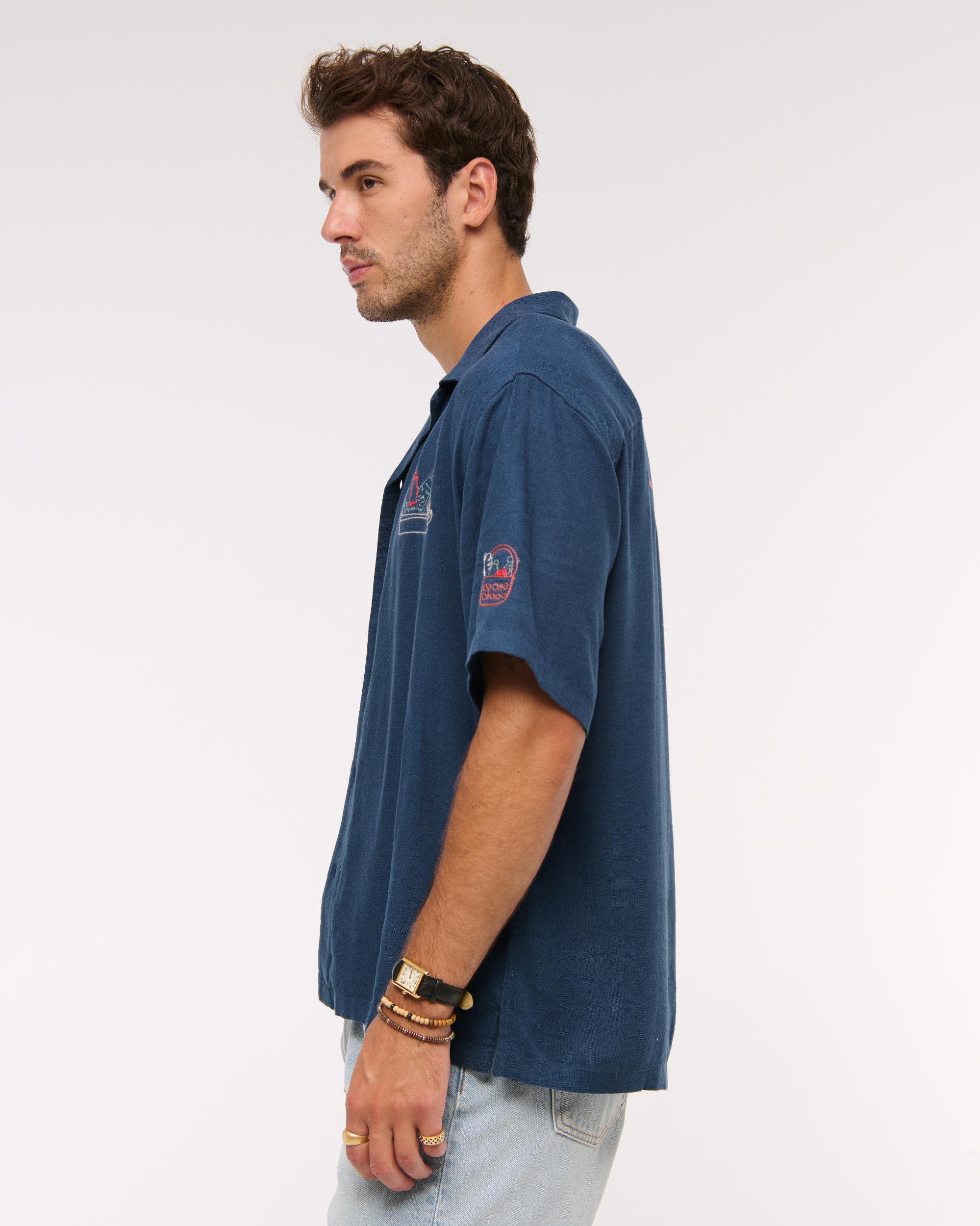 Camp Collar Cropped Summer Linen-Blend Shirt Product Image